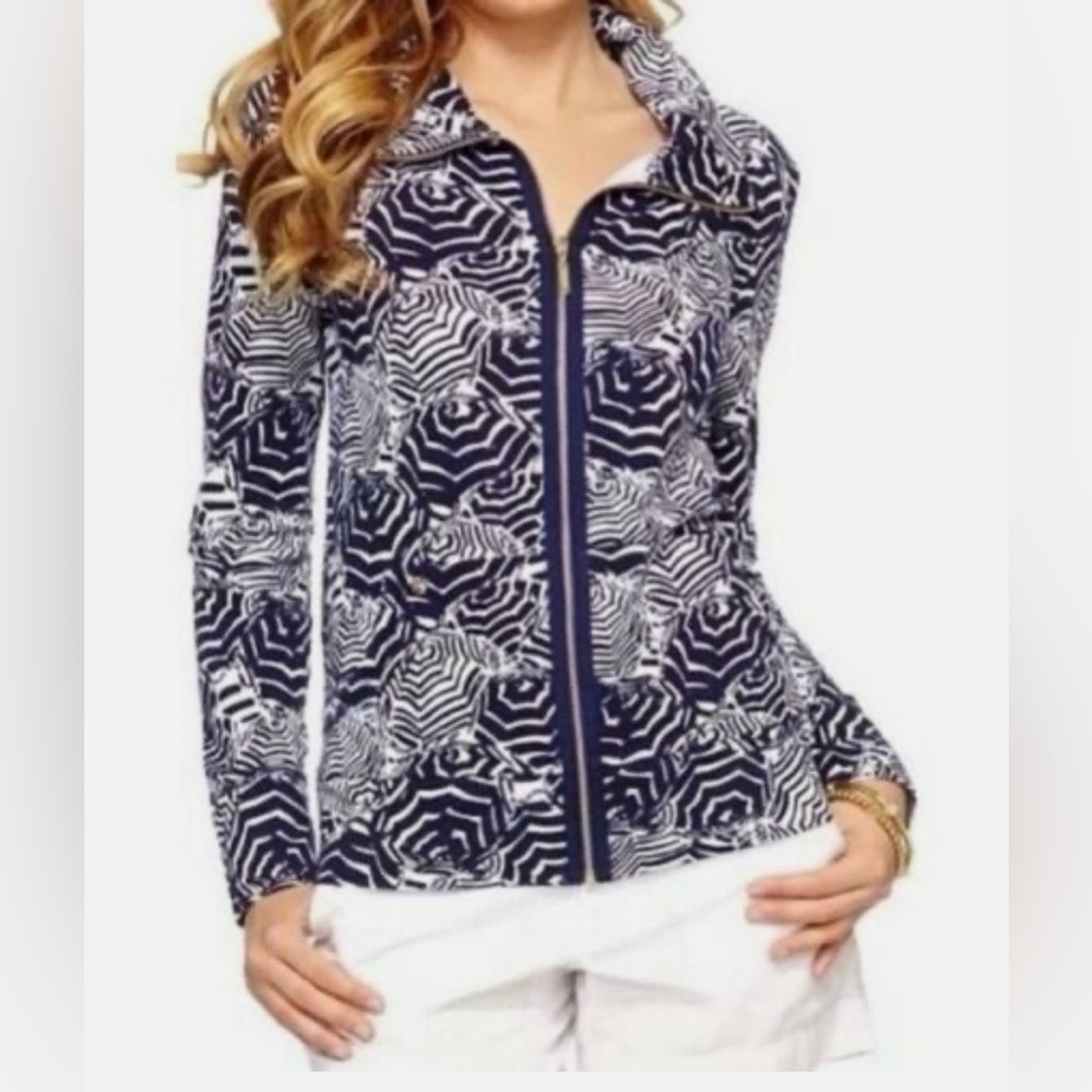 Lilly Pulitzer Navy and White Zip Up Top - Size XSmall